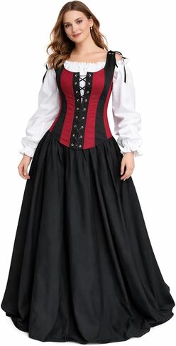 Women's 3 Pc Renaissance Costume Medieval Pirate Wench Halloween Floor Length in Saudi Arabia