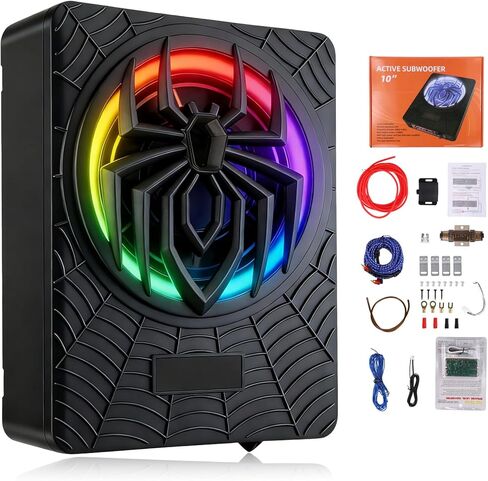 مضخم صوت نحيف يعمل تحت المقعد مقاس 10 بوصات من CAMECHO مع أمبير مدمج، 1200 واط، تعزيز صوت جهير متغير والتحكم في المرحلة، تصميم منخفض المستوى للشاحنة وسيارات الدفع الرباعي والسيارة in Kuwait