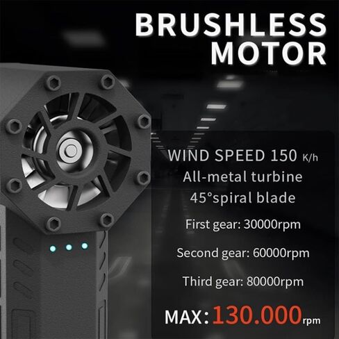 Hydrayne Air Blaster 2.0، منفضة هواء كهربائية صغيرة قابلة لإعادة الشحن من Hydrayne - 3 تروس قابلة للتعديل، منفاخ قوي 130000 دورة في الدقيقة مع ضوء in Kuwait