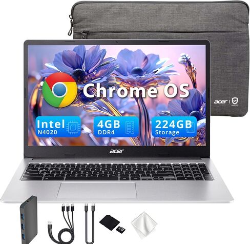 Acer Chromebook 315 15.6" FHD Laptop, Intel Celeron N4500, 4GB LPDDR4 RAM, 1TB Storage(64GB eMMC & 1TB Docking Station Set), Intel UHD Graphics, Numeric Keypad, HD Webcam, Silver, Chrome OS in Kuwait
