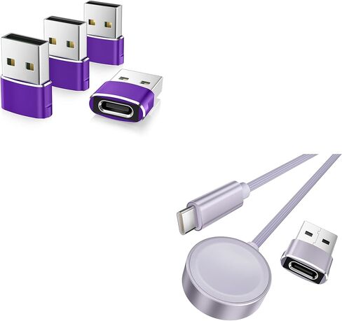 Elebase for Apple Watch SE 3 Adapter,USB to USB C Adaptor 4 Pack and Magnetic Charger Cable for Apple Watch Ultra 3 with USB A Adapter 2 in 1 in Kuwait