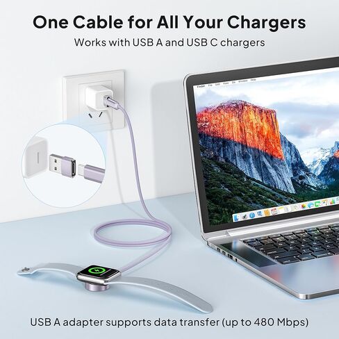 Elebase for Apple Watch SE 3 Adapter,USB to USB C Adaptor 4 Pack and Magnetic Charger Cable for Apple Watch Ultra 3 with USB A Adapter 2 in 1 in Kuwait
