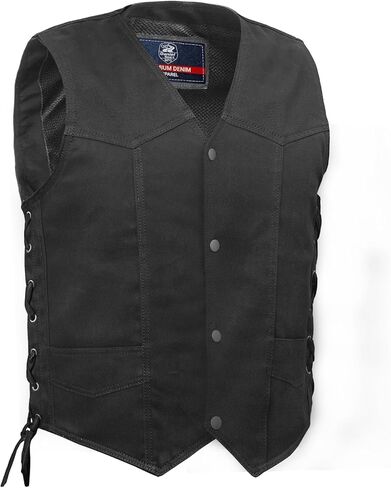 Daniel Smart Biker Vest for Men V-Shaped Neck Design Black Denim Vest with plain Side and concealment Armory Pocket in Kuwait