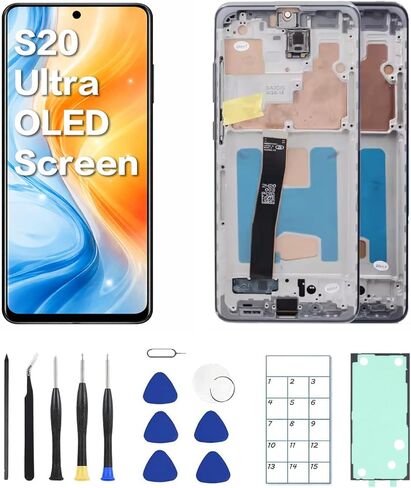 US Version for Samsung S20 Ultra Screen Replacement for Galaxy S20 Ultra 5G with Frame & Fingerprint Sensor – Includes Full Tool Kit & Installation Guide（Black） in Saudi Arabia