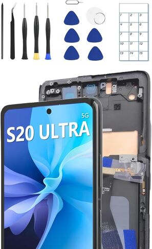 US Version for Samsung S20 Ultra Screen Replacement for Galaxy S20 Ultra 5G with Frame & Fingerprint Sensor – Includes Full Tool Kit & Installation Guide（Black） in Saudi Arabia