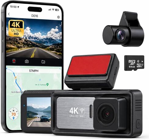 Pentro 4K Dual Dash Cam Front and Rear – UHD 2160P & 1080P Car Camera with WiFi – 64GB SD Card Included – Night Vision, G-Sensor, Parking Mode & Loop Recording – 170° Wide Angle in Kuwait