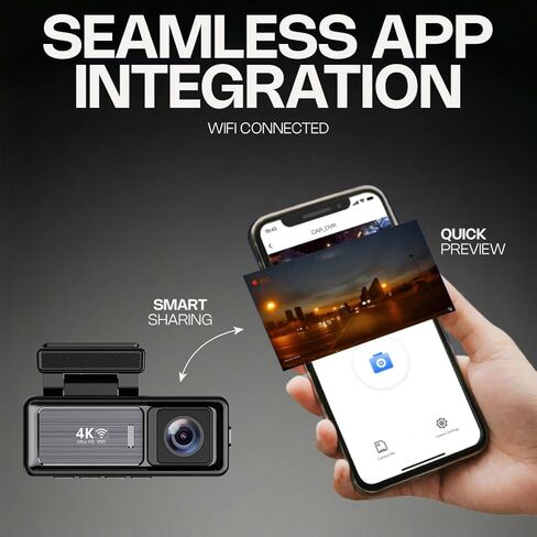 Pentro 4K Dual Dash Cam Front and Rear – UHD 2160P & 1080P Car Camera with WiFi – 64GB SD Card Included – Night Vision, G-Sensor, Parking Mode & Loop Recording – 170° Wide Angle in Kuwait