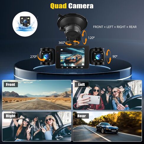 4 Channel Dash Cam Front and Rear Inside Left Right,2.4 Inch 1080P Dash Camera for Cars Car Camera with IR Night Vision,Loop Recording,G-Sensor,Parking Assistance,24H Parking Monitor in Kuwait