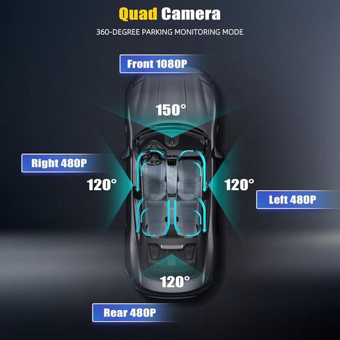 4 Channel Dash Cam Front and Rear Inside Left Right,2.4 Inch 1080P Dash Camera for Cars Car Camera with IR Night Vision,Loop Recording,G-Sensor,Parking Assistance,24H Parking Monitor in Kuwait