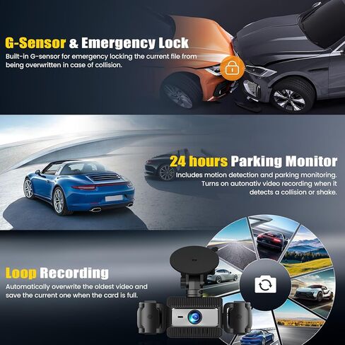 4 Channel Dash Cam Front and Rear Inside Left Right,2.4 Inch 1080P Dash Camera for Cars Car Camera with IR Night Vision,Loop Recording,G-Sensor,Parking Assistance,24H Parking Monitor in Kuwait