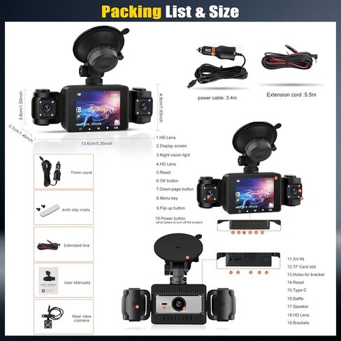 4 Channel Dash Cam Front and Rear Inside Left Right,2.4 Inch 1080P Dash Camera for Cars Car Camera with IR Night Vision,Loop Recording,G-Sensor,Parking Assistance,24H Parking Monitor in Kuwait