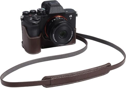 A7M5 Handmade Leather Camera Case Cover for Sony Alpha 7 V/ILCE-7M5 Vintage Genuine Leather Half Body Wrap Protector (Coffee Brown Set) in Kuwait