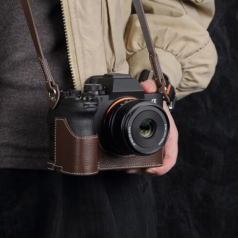 A7M5 Handmade Leather Camera Case Cover for Sony Alpha 7 V/ILCE-7M5 Vintage Genuine Leather Half Body Wrap Protector (Coffee Brown Set) in Kuwait