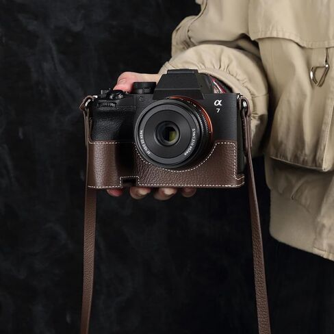 A7M5 Handmade Leather Camera Case Cover for Sony Alpha 7 V/ILCE-7M5 Vintage Genuine Leather Half Body Wrap Protector (Coffee Brown Set) in Kuwait