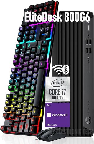 كمبيوتر مكتبي HP EliteDesk 800 G6 SFF، الجيل العاشر ثماني النواة i7-10700، 16 جيجابايت DDR4، 256 جيجابايت SSD، لوحة مفاتيح وماوس، واي فاي، بلوتوث، Windows 11 Pro (متجدد) in Kuwait