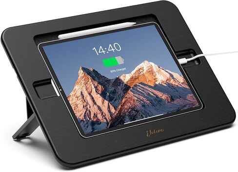 ELETIUO Bamboo Tablet Drawing Stand Holder-Portable&Multi-Angle Adjustable,Tablet Stands Riser with Pencil Wireless Charging,Compatible with 12.9/13 inch iPad Pro,iPad Air/Mini(9.7"-13"),Black in Saudi Arabia