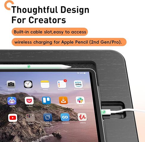 ELETIUO Bamboo Tablet Drawing Stand Holder-Portable&Multi-Angle Adjustable,Tablet Stands Riser with Pencil Wireless Charging,Compatible with 12.9/13 inch iPad Pro,iPad Air/Mini(9.7"-13"),Black in Saudi Arabia