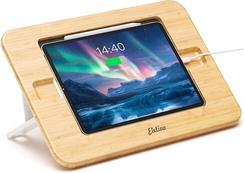 ELETIUO Bamboo Tablet Drawing Stand Holder-Portable&Multi-Angle Adjustable,Tablet Stands Riser with Pencil Wireless Charging,Compatible with 12.9/13 inch iPad Pro,iPad Air/Mini(9.7"-13"),Black in Saudi Arabia