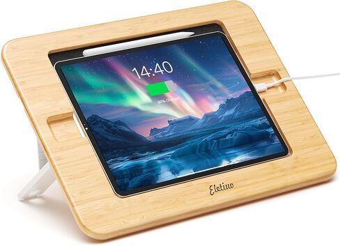 ELETIUO Bamboo Tablet Drawing Stand Holder-Portable&Multi-Angle Adjustable,Tablet Stands Riser with Pencil Wireless Charging,Compatible with 12.9/13 inch iPad Pro,iPad Air/Mini(9.7"-13"),Black in Saudi Arabia