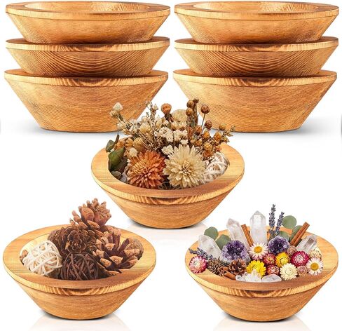 10 Pcs Wooden Dough Bowls for Candles Making Passover Vintage Round Hand Carved Wood Bowl Bulk for DIY Crafts Decoration Farmhouse Supplies Housewarming Gift (Dark Brown) in Saudi Arabia