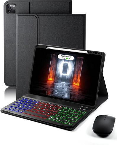 Keyboard Case for iPad Air 13 inch (M4-2026/M3-2025/M2-2024) & iPad Pro 12.9 inch (6th/5th/4th/3rd Gen) Case with Keyboard Dazzle Magic Keyboard Backlit Built-in Pencil Holder with Mouse - Black in Kuwait