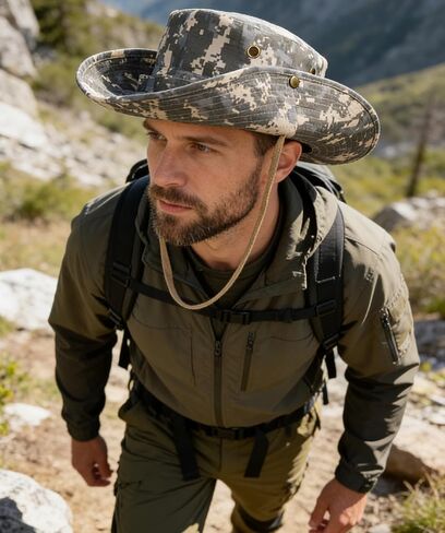 Camouflage Sun Fishing Hats for Men Women Breathable Boonie Hats UV Protection Bucket Cap for Hunting Hiking Camping in Kuwait