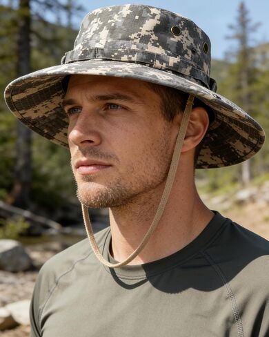 Camouflage Sun Fishing Hats for Men Women Breathable Boonie Hats UV Protection Bucket Cap for Hunting Hiking Camping in Kuwait