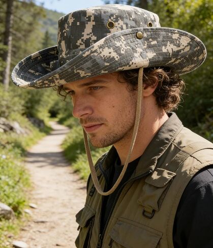 Camouflage Sun Fishing Hats for Men Women Breathable Boonie Hats UV Protection Bucket Cap for Hunting Hiking Camping in Kuwait