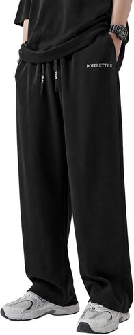 CARTBIKE الرجال القطن Sweatpants فضفاضة تناسب فضفاض مستقيم الساق عرق السراويل للرجال صالة رياضية اليوغا السراويل مع جيوب in Kuwait