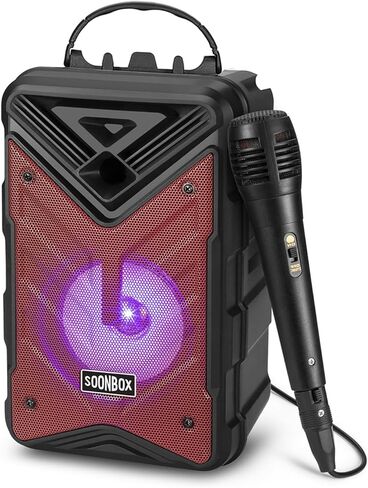 Bluetooth Speaker with Microphone, Wireless Outdoor Speaker with RGB Rhythm Lights, Loud Speaker with Phone Holder for Home, Party, Travel & Outdoor Activities (Red) in Kuwait