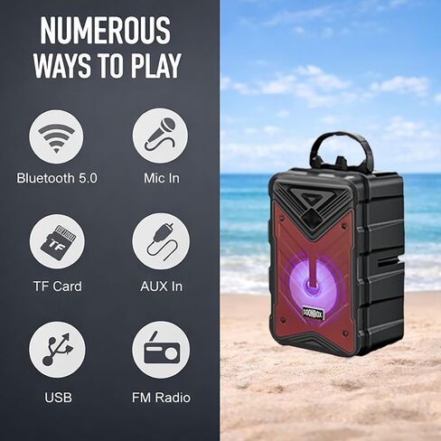 Bluetooth Speaker with Microphone, Wireless Outdoor Speaker with RGB Rhythm Lights, Loud Speaker with Phone Holder for Home, Party, Travel & Outdoor Activities (Red) in Kuwait
