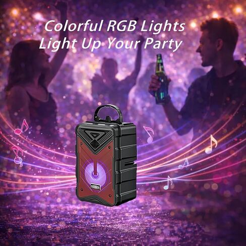 Bluetooth Speaker with Microphone, Wireless Outdoor Speaker with RGB Rhythm Lights, Loud Speaker with Phone Holder for Home, Party, Travel & Outdoor Activities (Red) in Kuwait
