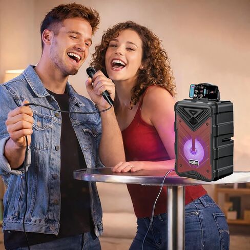 Bluetooth Speaker with Microphone, Wireless Outdoor Speaker with RGB Rhythm Lights, Loud Speaker with Phone Holder for Home, Party, Travel & Outdoor Activities (Red) in Kuwait