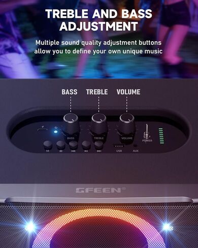 GFEEN Party Blutooth Speaker: 200W Peak Powerful Loud Sound! 15H Playtime, RGB Light Show, Fast Charging, Deep Bass, Large Portable Wireless Speaker for Outdoor, Projector, Backyard, Home, Outside in Kuwait