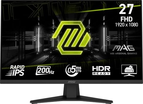msi MAG 274F 27-inch 1920 x 1080 (FHD) Gaming Office Monitor, 200Hz, Adaptive Sync, HDR Ready, HDMI, VGA Port, VESA Mountable, Tilt, 4-Side Slim Bezel,0.5ms, Black in Kuwait