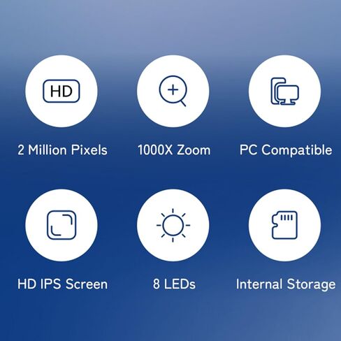 مجهر رقمي محمول من Eujgoov مقاس 2 بوصة وشاشة HD 1080 بكسل مجهر محمول بتكبير 1000 مرة مع صورة فيديو وبطارية مدمجة 2 ميجابكسل in Kuwait