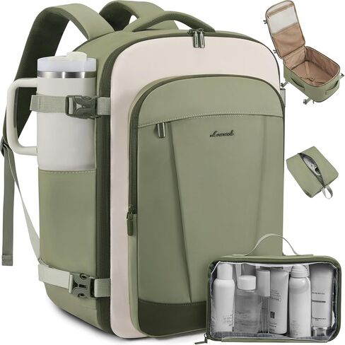 LOVEVOOK 40L Travel Backpack for Women & Men, Airline Approved Carry On Backpack, TSA Personal Item Bag fits 17.3 Inch Laptop, Waterproof Weekender Overnight Bags Suitcase for Work, Light Green in Kuwait
