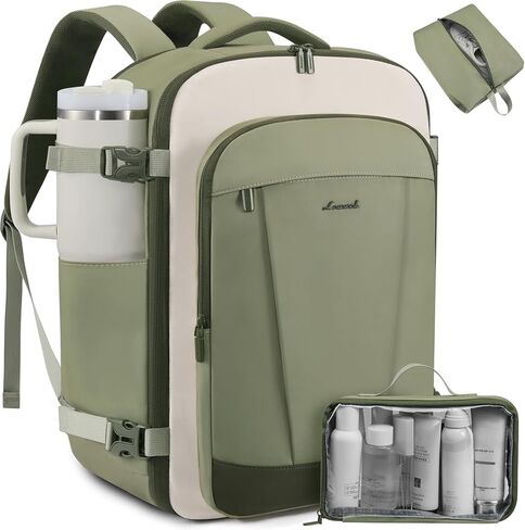 LOVEVOOK 40L Travel Backpack for Women & Men, Airline Approved Carry On Backpack, TSA Personal Item Bag fits 17.3 Inch Laptop, Waterproof Weekender Overnight Bags Suitcase for Work, Light Green in Saudi Arabia