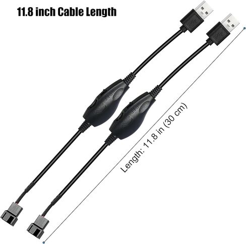 2 حزمة USB 5V إلى 12V 4-Pin وحدة تحكم في سرعة المروحة، الحد الأقصى لإخراج 12V 8W، 4 Pin Fan Splitter لمراوح تبريد الكمبيوتر، 11.8 بوصة in Kuwait