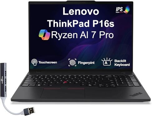 محطة عمل Lenovo Thinkpad P16s المحمولة 16.0 بوصة 60 هرتز تعمل باللمس IPS 4K (AMD Ryzen AI 7 PRO 350، AMD Radeon 860M، 64GB DDR5، 2TB PCIe SSD، Backlit KB، Win 11 Pro) مع موسع منفذ USB DKZ in Kuwait