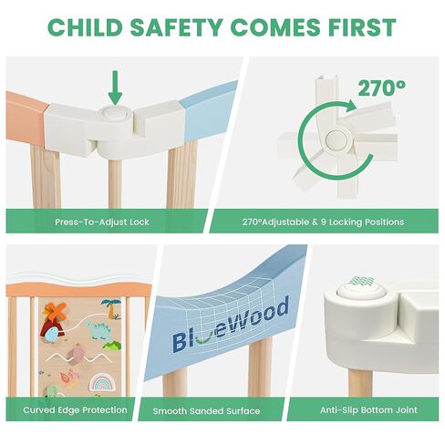 Foldable Wooden Playpen - Adjustable Wood Baby Play Yard with Child-Proof Lock, Indoor Large Safety Fence for Babies and Toddlers - Easy Assembly, 55 x 55 x 24 inches, Dino Land, Natural in Saudi Arabia