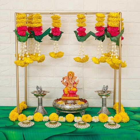 Mandap Style Backdrop Stand for Indian Decoration - Metal Alloy Coated with Gold Color Backdrop Stand for Wedding, Pooja, Diwali, Haldi, Housewarming, Photo Flower Wall Stand Decor, 2x2 Ft (Pack of 1) in Saudi Arabia