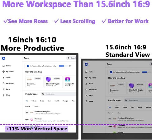 16" Portable Monitor 1200P 16:10 IPS Laptop Screen Extender, USB-C HDMI External Second Monitor with HDR, Built-in Stand & Speakers,VESA Compatible Portable Monitor for Laptop PC Mac Phone Xbox PS5 in Kuwait