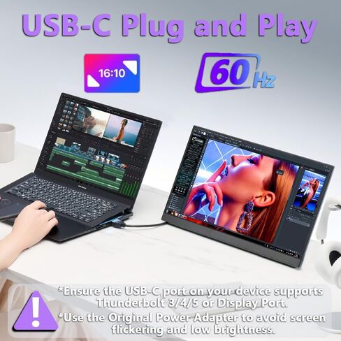 16" Portable Monitor 1200P 16:10 IPS Laptop Screen Extender, USB-C HDMI External Second Monitor with HDR, Built-in Stand & Speakers,VESA Compatible Portable Monitor for Laptop PC Mac Phone Xbox PS5 in Kuwait
