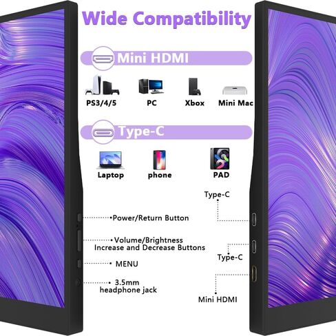 16" Portable Monitor 1200P 16:10 IPS Laptop Screen Extender, USB-C HDMI External Second Monitor with HDR, Built-in Stand & Speakers,VESA Compatible Portable Monitor for Laptop PC Mac Phone Xbox PS5 in Kuwait