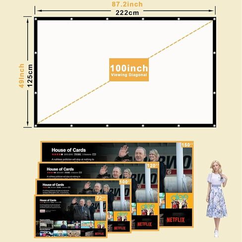 100 inch Projector Screen 16:9 Foldable Portable Projector Movies Screens for Home Theater Outdoor Indoor in Kuwait