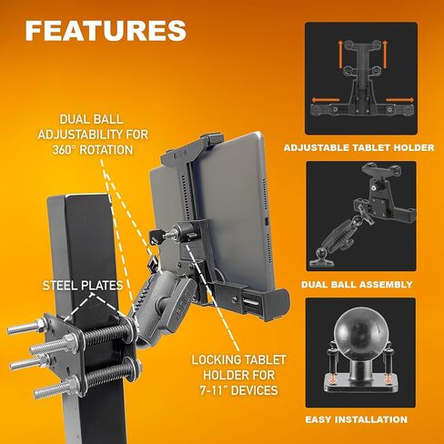 حامل عمود iBOLT Dock'n Lock Bizmount 38 مم/ 1.5 بوصة/C - حامل تابلت للرافعة الشوكية الآمنة شديدة التحمل لمركبات المستودعات والأجهزة اللوحية مقاس 7-10 بوصة in Kuwait