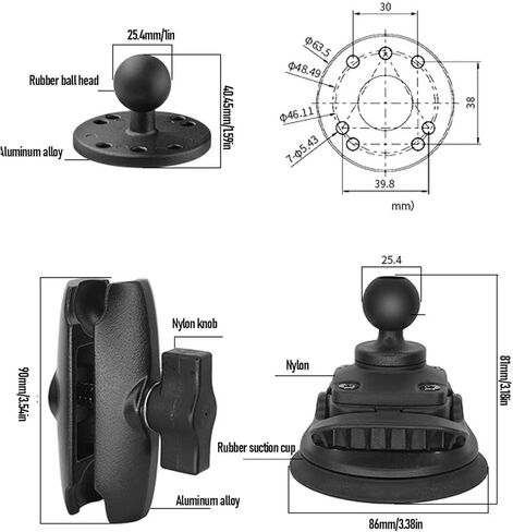 Buachois Double Ball Mount with Suction Cup Base and Round Plate, Adjustable Tablet Holder Car Windshield Mount for Phone GPS Device in Kuwait