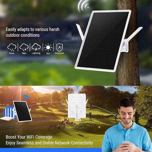 Gugxiom Solar Powered WiFi Extender Outdoor, 2.4GHz Router Compatible 300Mbps 656FT Range, Solar WiFi Repeater AP Router with 26000mAh Battery for Camera Garden Farm Barn in Kuwait
