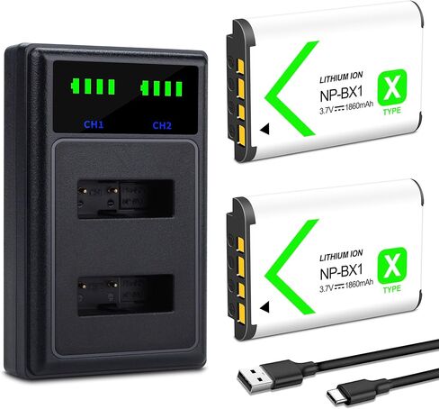2-Pack NP-BX1 Battery(1860mAh) and Rapid Dual Charger for Sony ZV-1, ZV-1 II, ZV-1F, Cyber-Shot DSC-RX100, DSC-RX100 II, RX100M II, DSC-RX100 III, DSC-RX100 IV, DSC-RX100 V, DSC-RX100 VII in Kuwait
